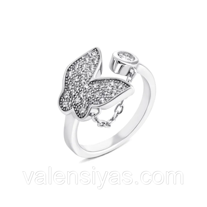 Срібна каблучка покрита родієм з фіанітами, Розмір 16,0, Вага: 2.4 г