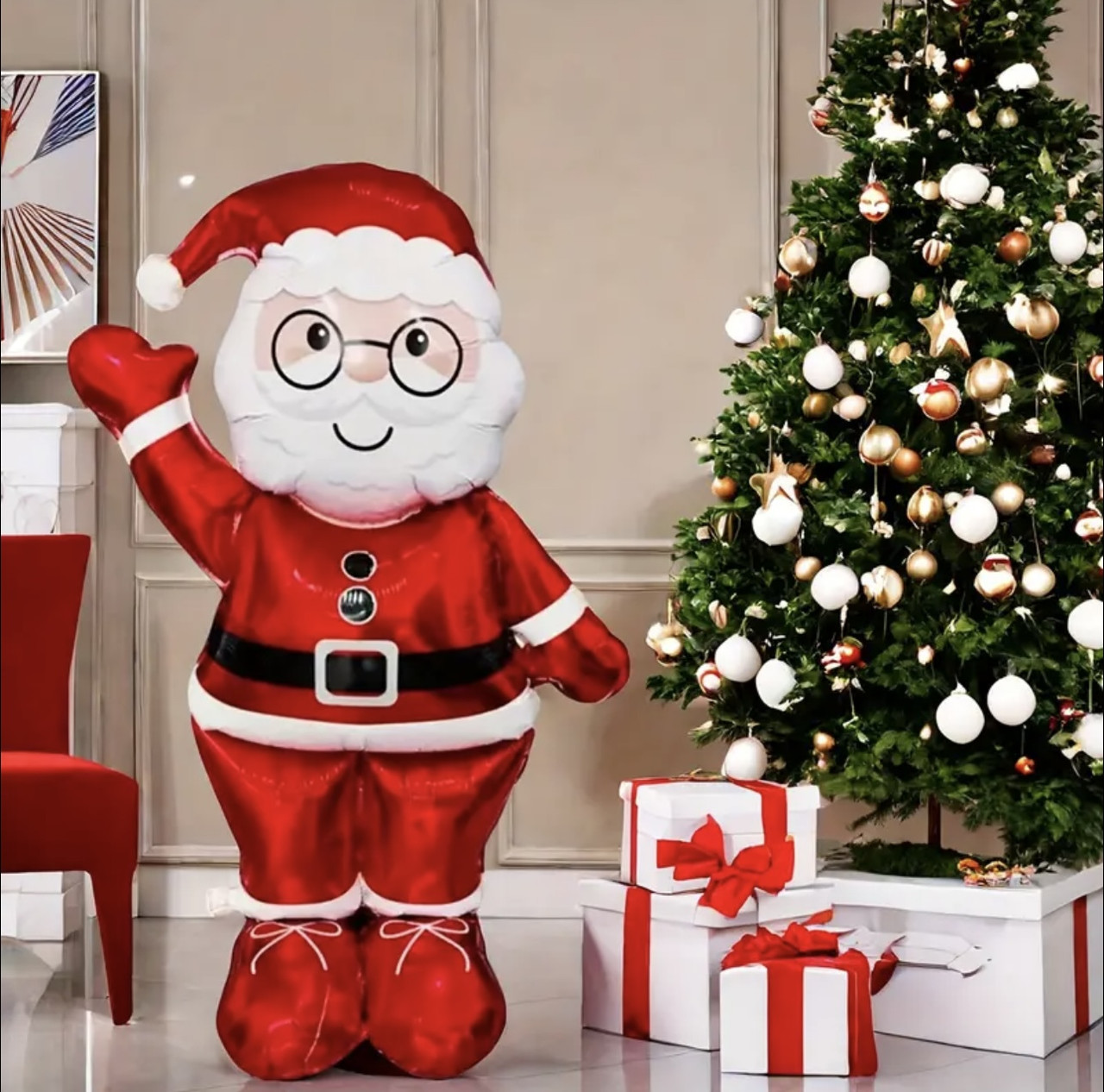 Надувний Дід Мороз 155 см — великий святковий балон, статуя, декор для Нового року та Різдва для дому та вулиці, фото 1