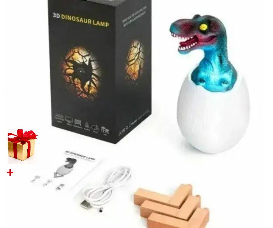 Дитячий світильник SUNROZ 3D Dinosaur Lamp лампа-нічник "Динозаврик у яйці" з пультом, фото 1