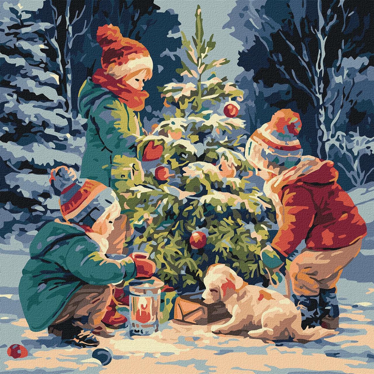 Картина за номерами Ялинка дружби новорічний сюжет 40*40 см Ідейка KHO 8699, фото 1
