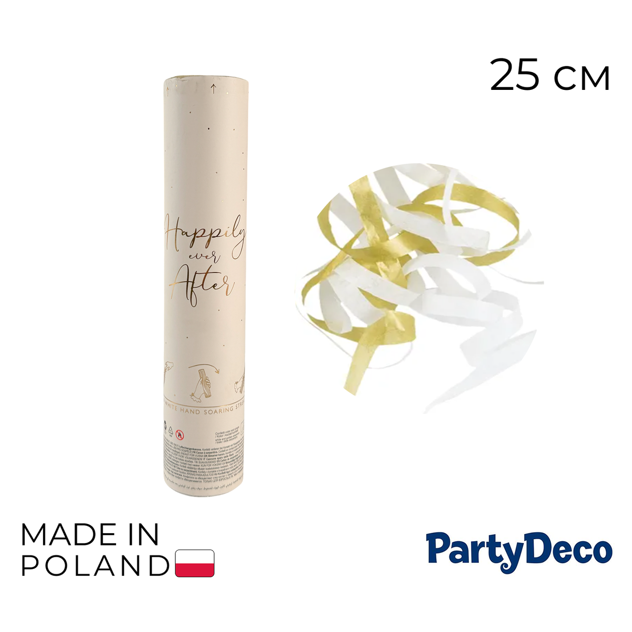 Ручна Хлопавка 010 PARTY DECO-ПД | Стрімерси Біло-золоті | 25 см