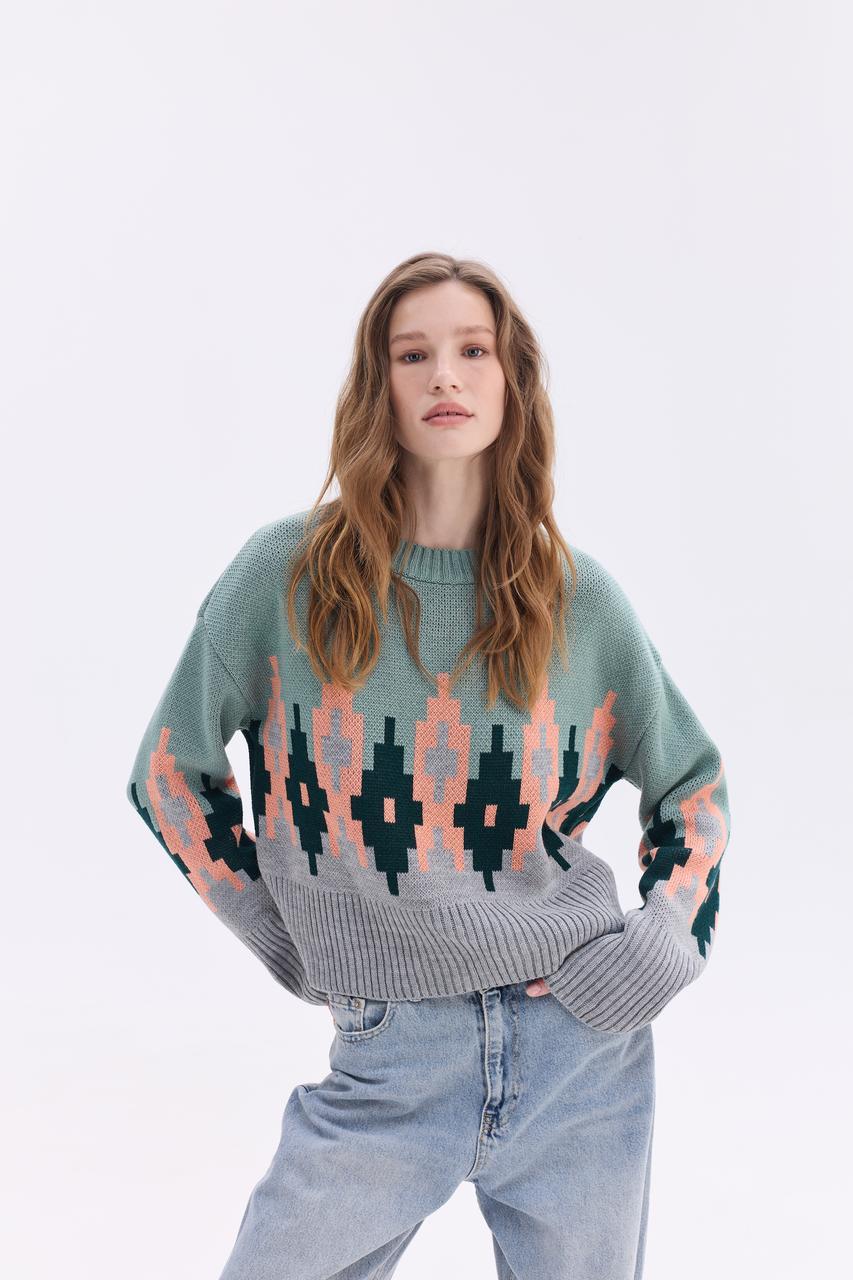 Джемпер oversize "Аліса", теплий напіввовняний светр з орнаментом, фото 1