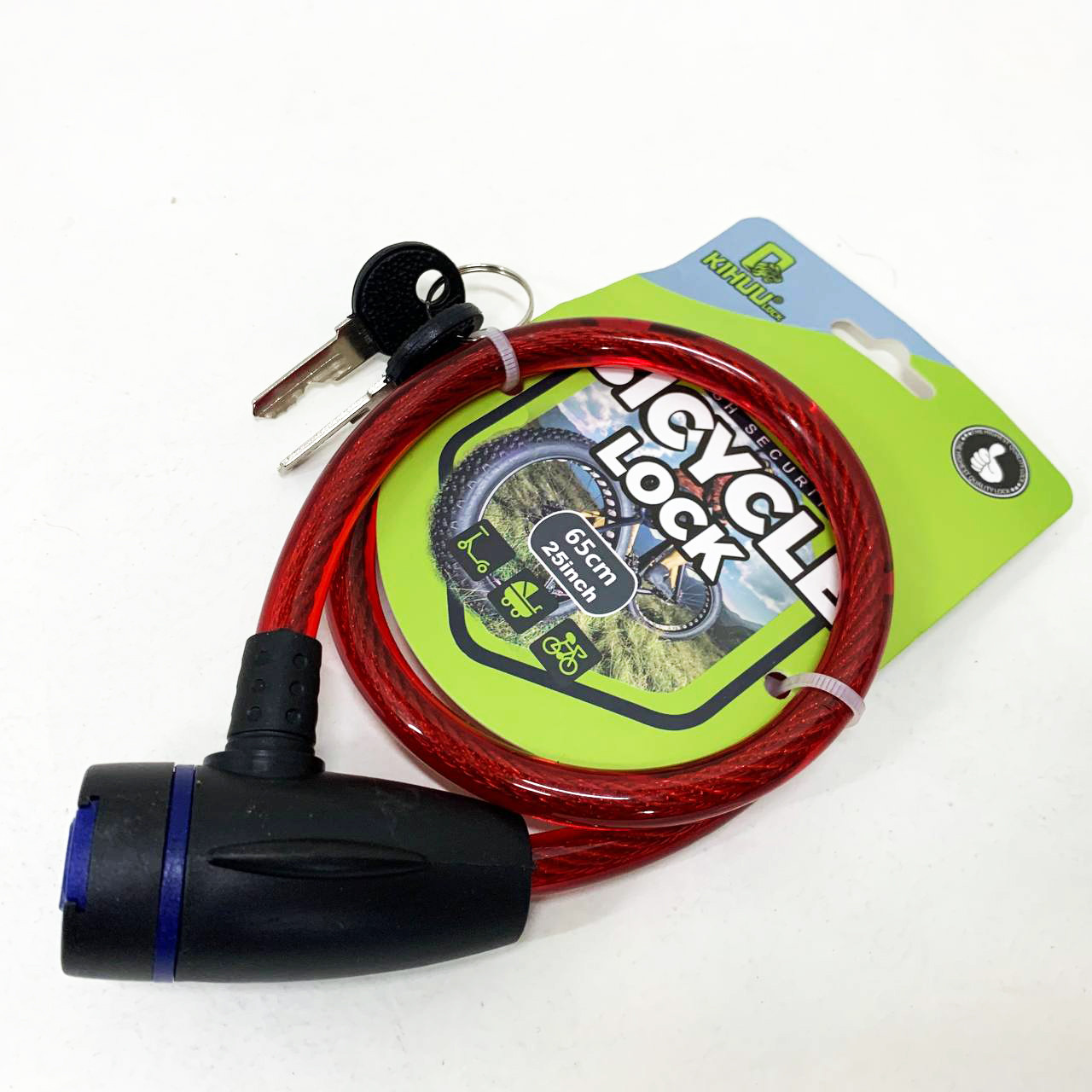 Замок велосипедный KIHUU LOCK 187, 10*65 тросовый, 2 ключа. Цвет