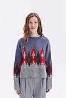 Джемпер oversize "Аліса", теплий напіввовняний светр з орнаментом (синьо-сірий), фото 7