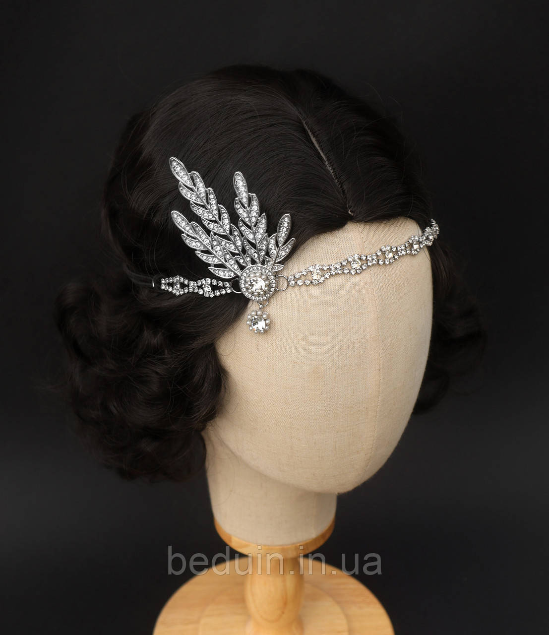 Карнавальна пов'язка "Дейзі Крапелька" прикраса на голову в стилі гетсбі — графіт Aushal Jewellery