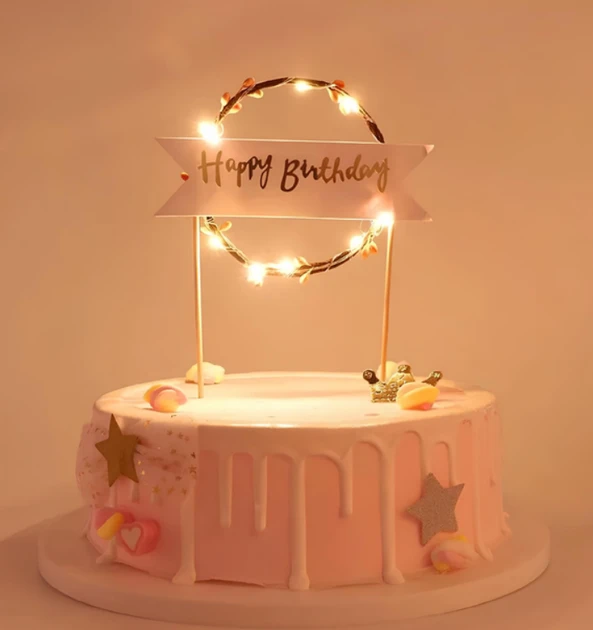 Топер для торта картонний з підсвічуванням для свята Дня народження, декор для свята, фото 1