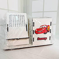 Органайзер іменний для канцелярського приладдя з підставкою під телефон "Тачки" 18.5*9 см