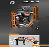 Іграшковий набір інструментів дриль на батарейках, реверс, насадки, болти, окуляри, маска, арт. 778-5