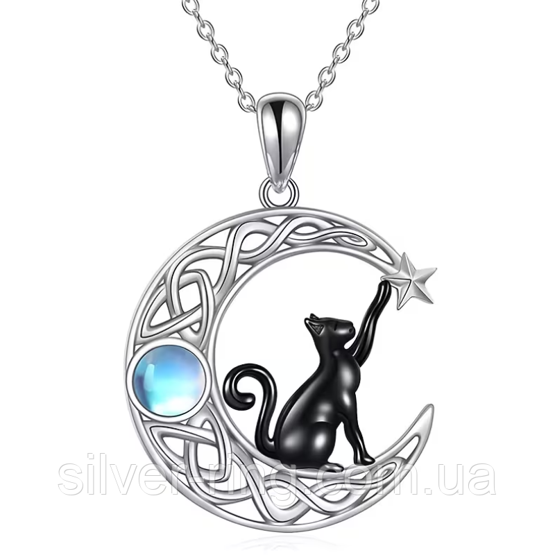 Жіноче намисто з кулоном "Кот на місяці", фото 1