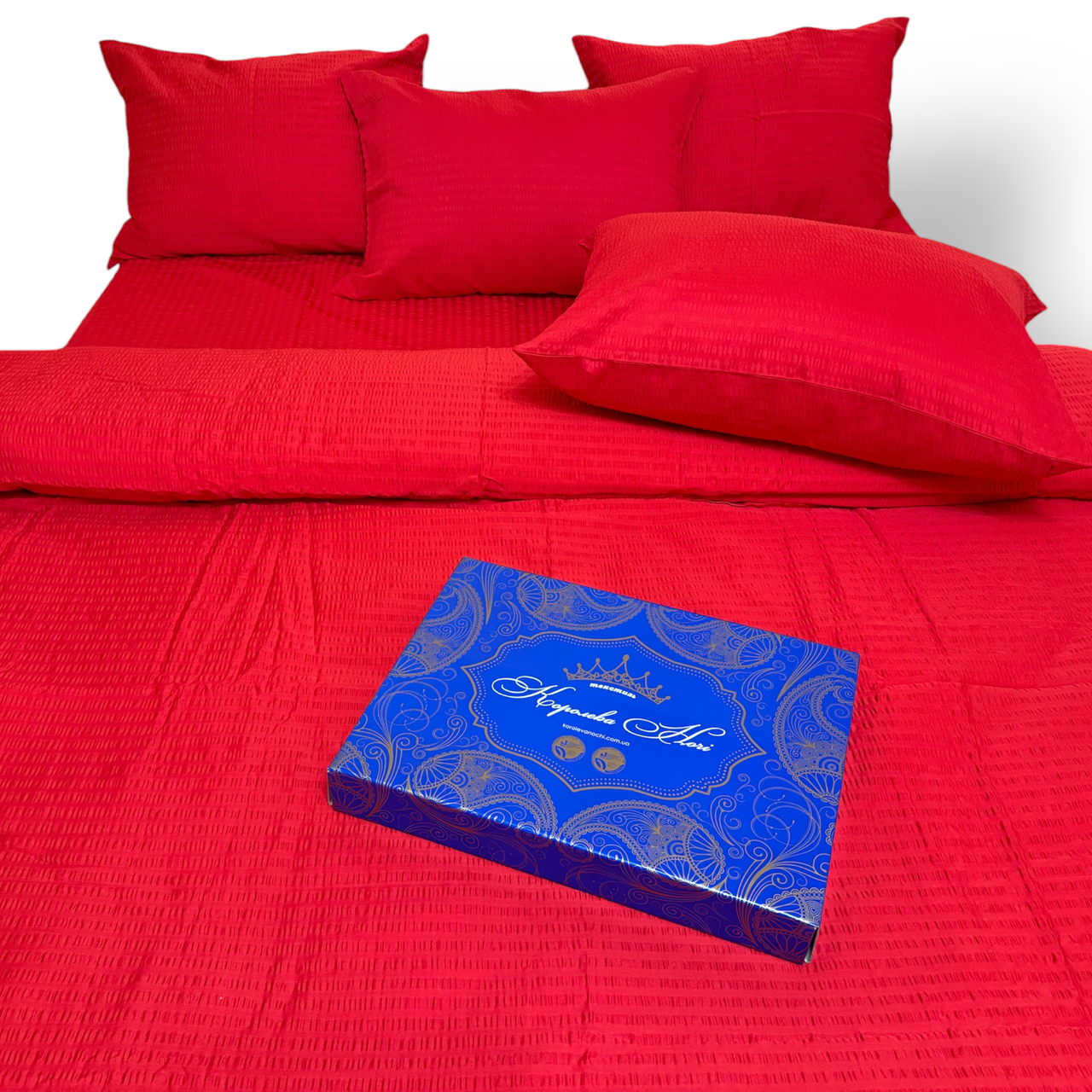 Постільна білизна Королева Ночі (Сатин Жатка Premium) | Полуторний комплект | 50х70 | Однотонний червоний, фото 1