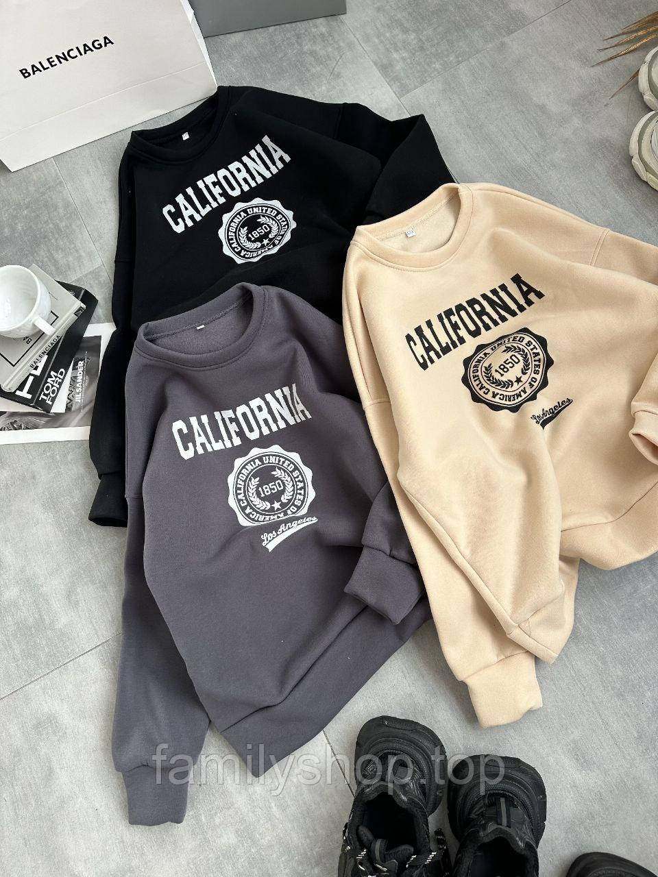 Теплий жіночий вільний світшот оверсайз на флісі California, фото 1