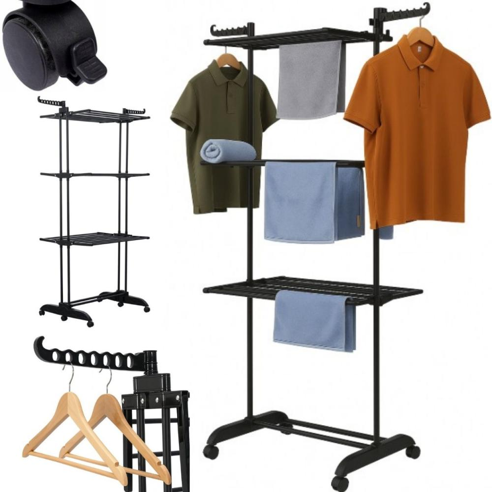 Сушарка для одягу Garment Rack чорна металевий стелаж-вішак для сушіння одягу, фото 1