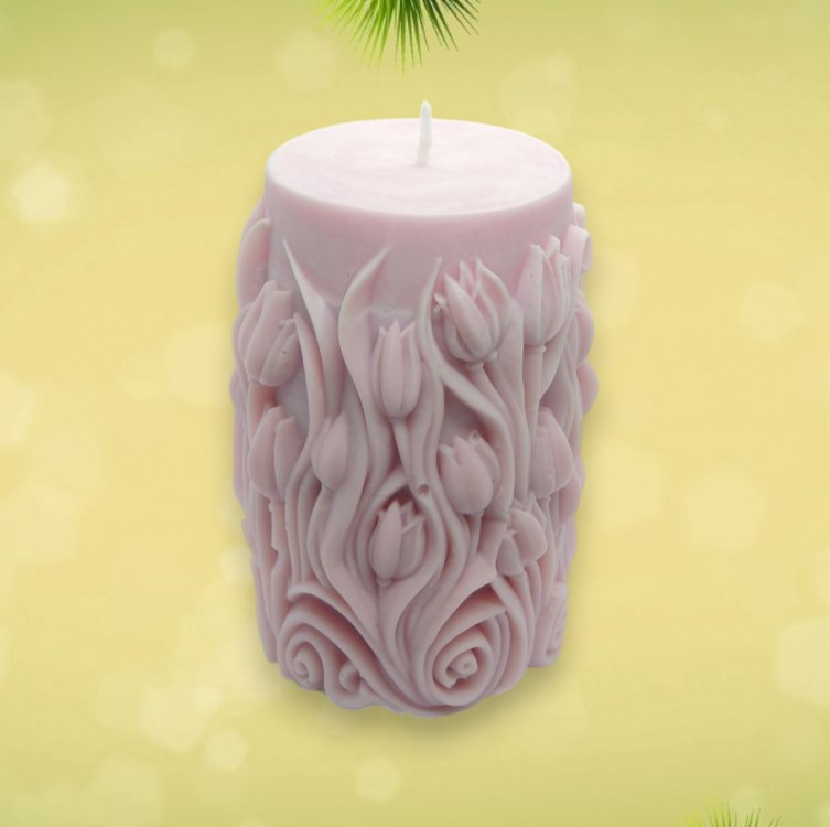 Формова Свічка «Тюльпани» 100% Натуральний Соєвий Віск, Рожева 336гр, фото 1
