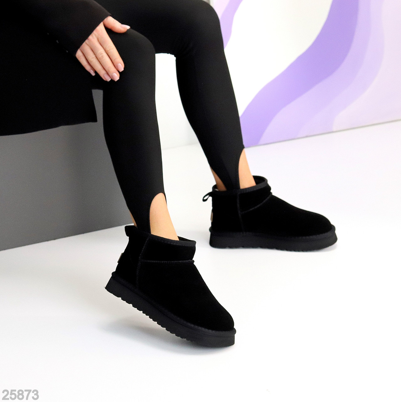 Чорні низькі уггі натуральна замша зимова класика, фото 1