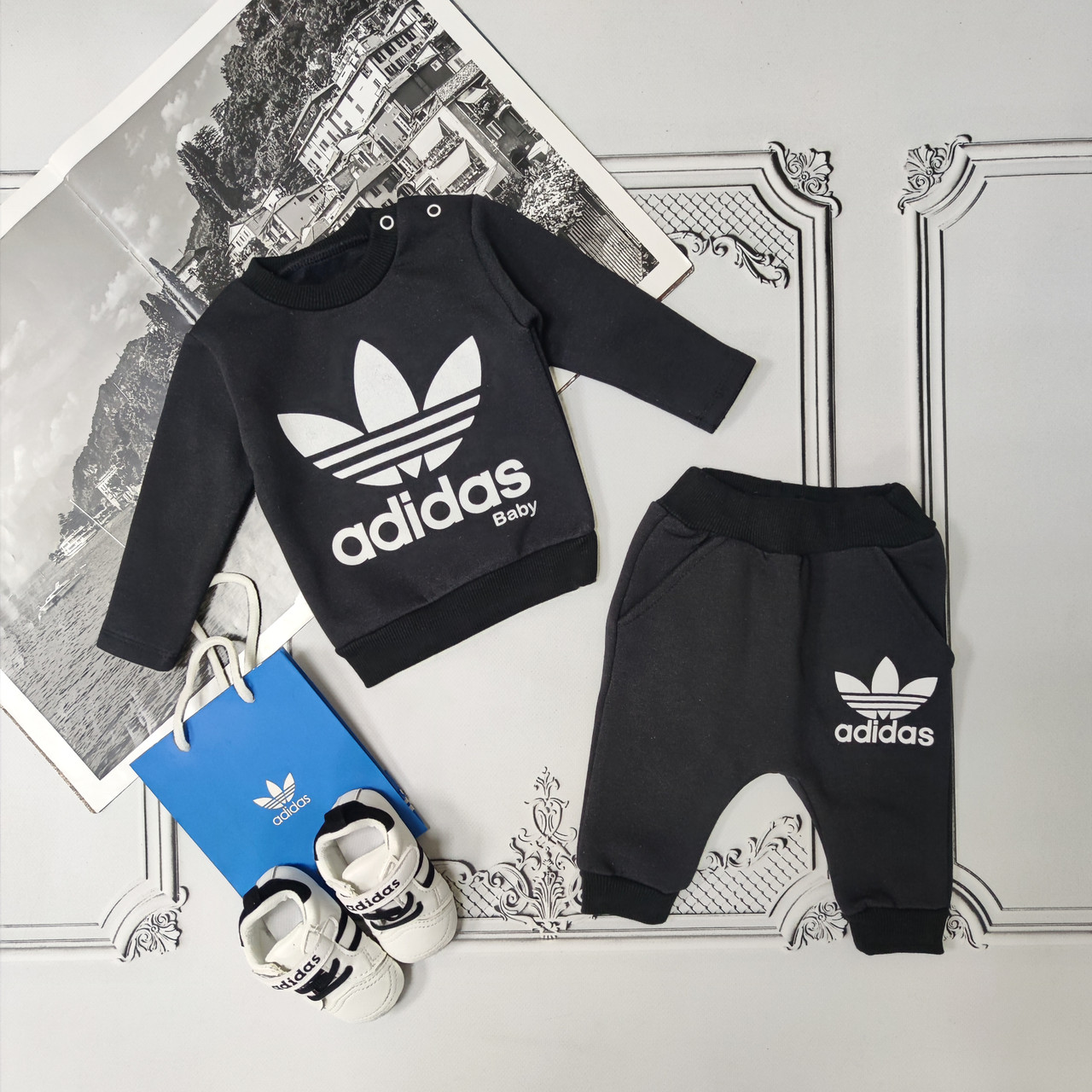 Костюм Adidas для новонароджених на флісі темно синій