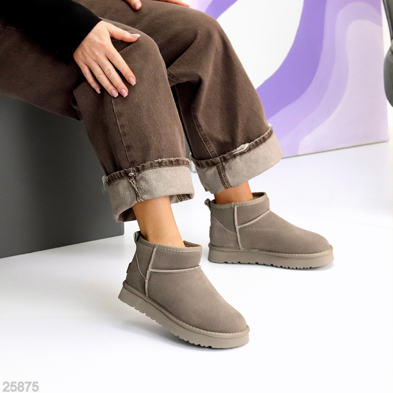 Сірі низькі уггі натуральна замша зимова класика, фото 1