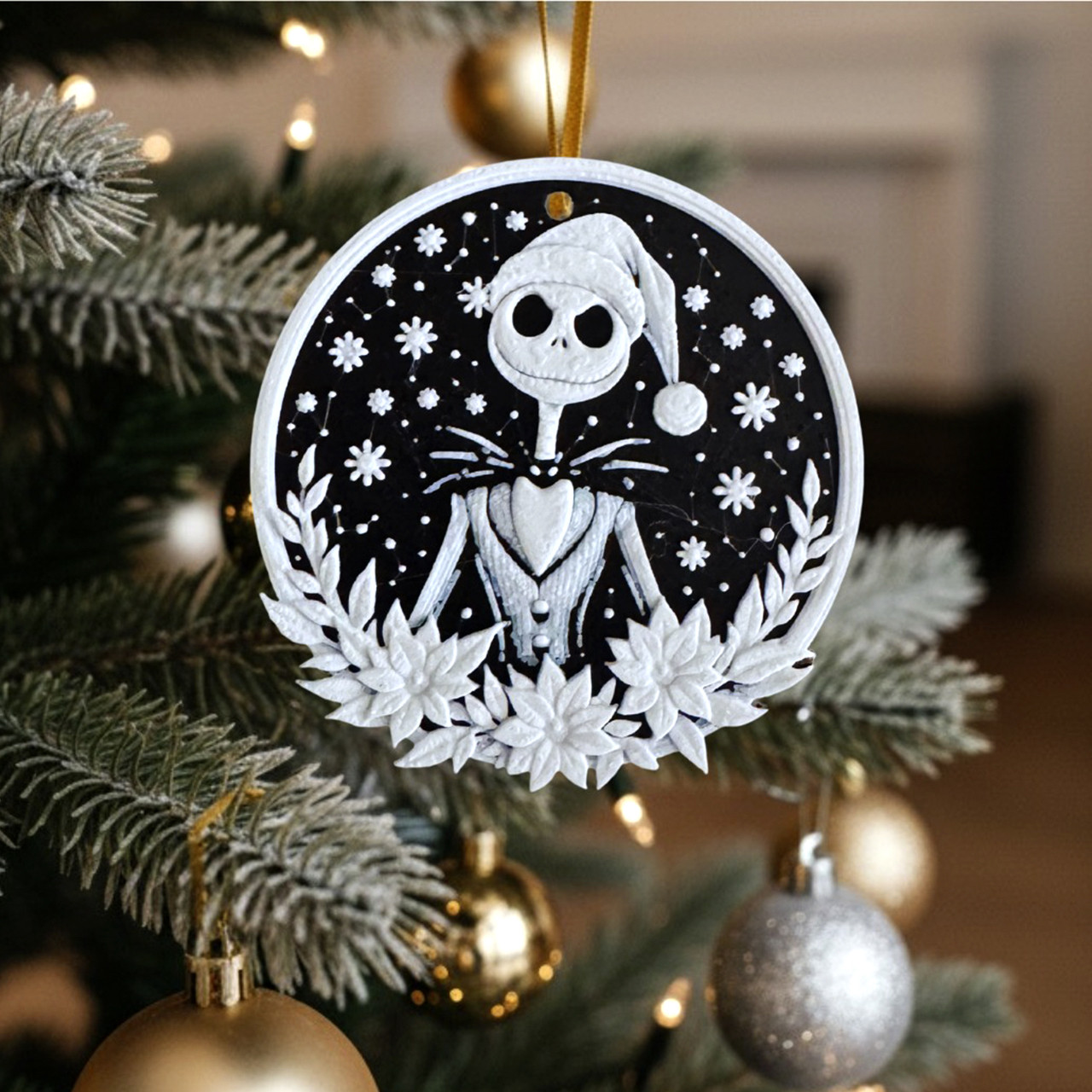 Підвіска новорічна на ялинку Джека Скеллінгтона 3D, різдвяна іграшка декор 75×75×2 мм