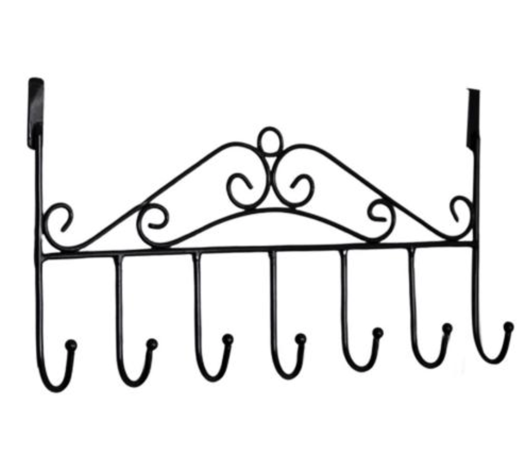 Вішак металевий на двері чорний 7 гачків, фото 1