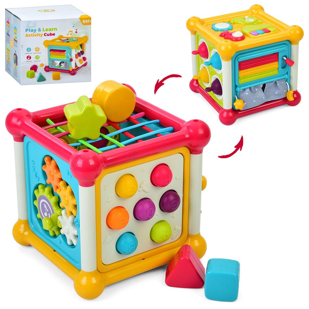 Гра 3860 куб, рухливі деталі, фігури-брязкальця, м'які кнопки/Pop it, муз., бат., кор., 18-18-18 см., фото 1