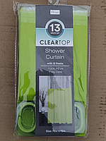 Штора у ванну однотонна з прозорим верхом лайм  шторка до ванної 180 х 180 см