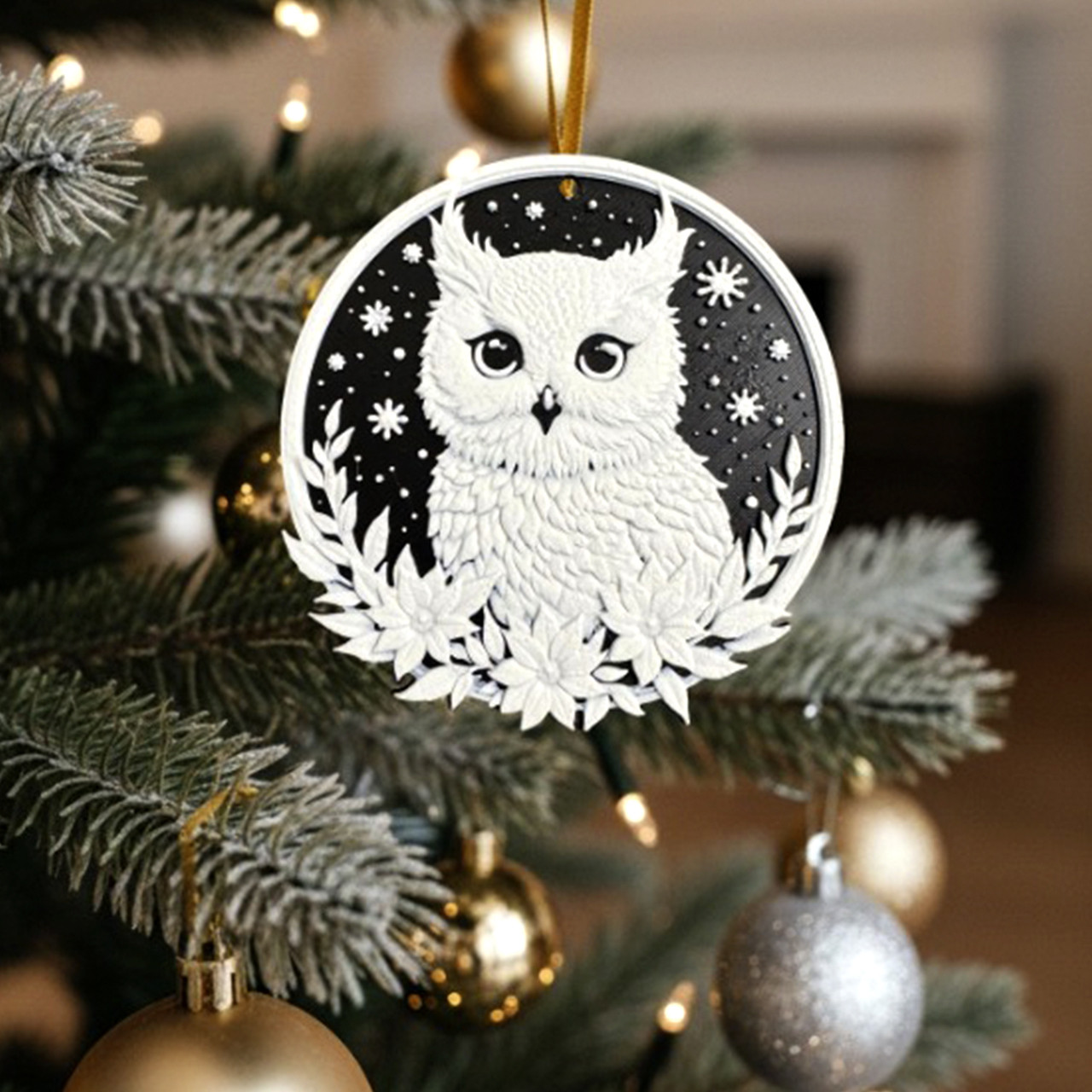 Підвіска новорічна на ялинку Сова 3D, різдвяна іграшка декор 85×85×2 мм