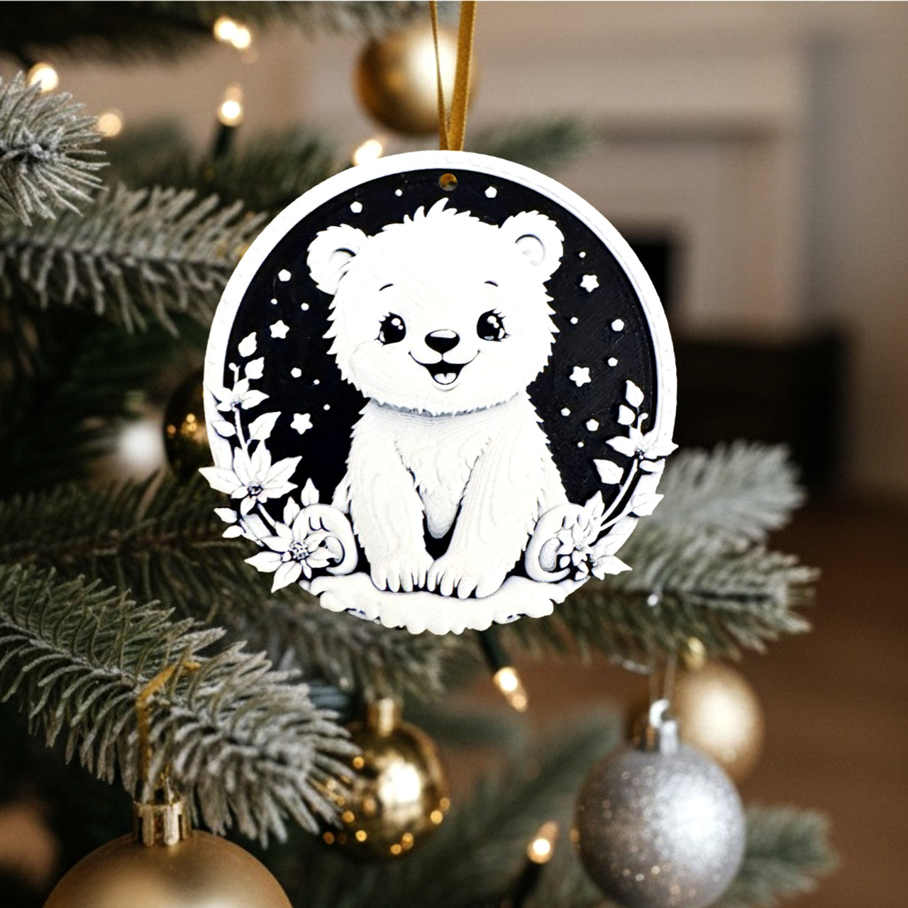 Підвіска новорічна на ялинку Білий ведмідь 3D, різдвяна іграшка декор 85×85×2 мм