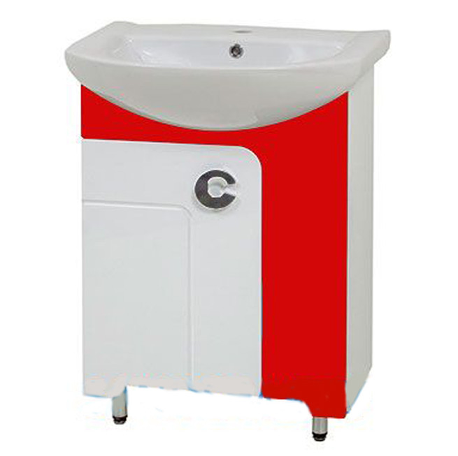 Тумба підлогова "Еліза 60" з умивальником "Лібра 60", червона для ванної кімнати, фото 1