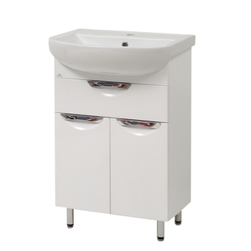 Тумба підлогова "Лаура 55-2" з умивальником "Артеко 55", біла для ванної кімнати, фото 1