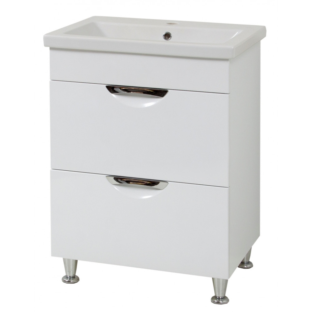 Тумба підлогова "Лаура 60-2" з умивальником "Como 60", біла для ванної кімнати, фото 1