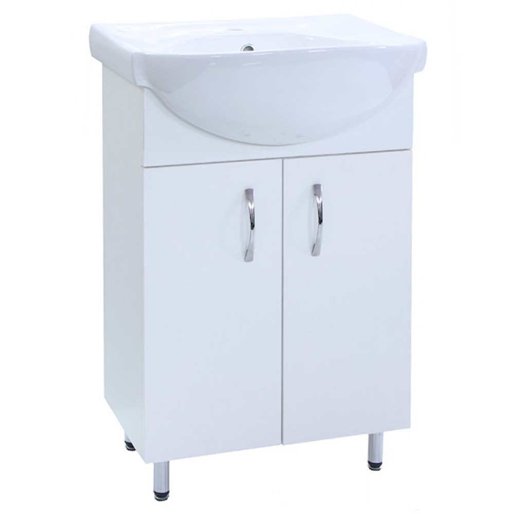 Тумба підлогова "Лотос 55" з умивальником "Солас 56", біла для ванної кімнати, фото 1