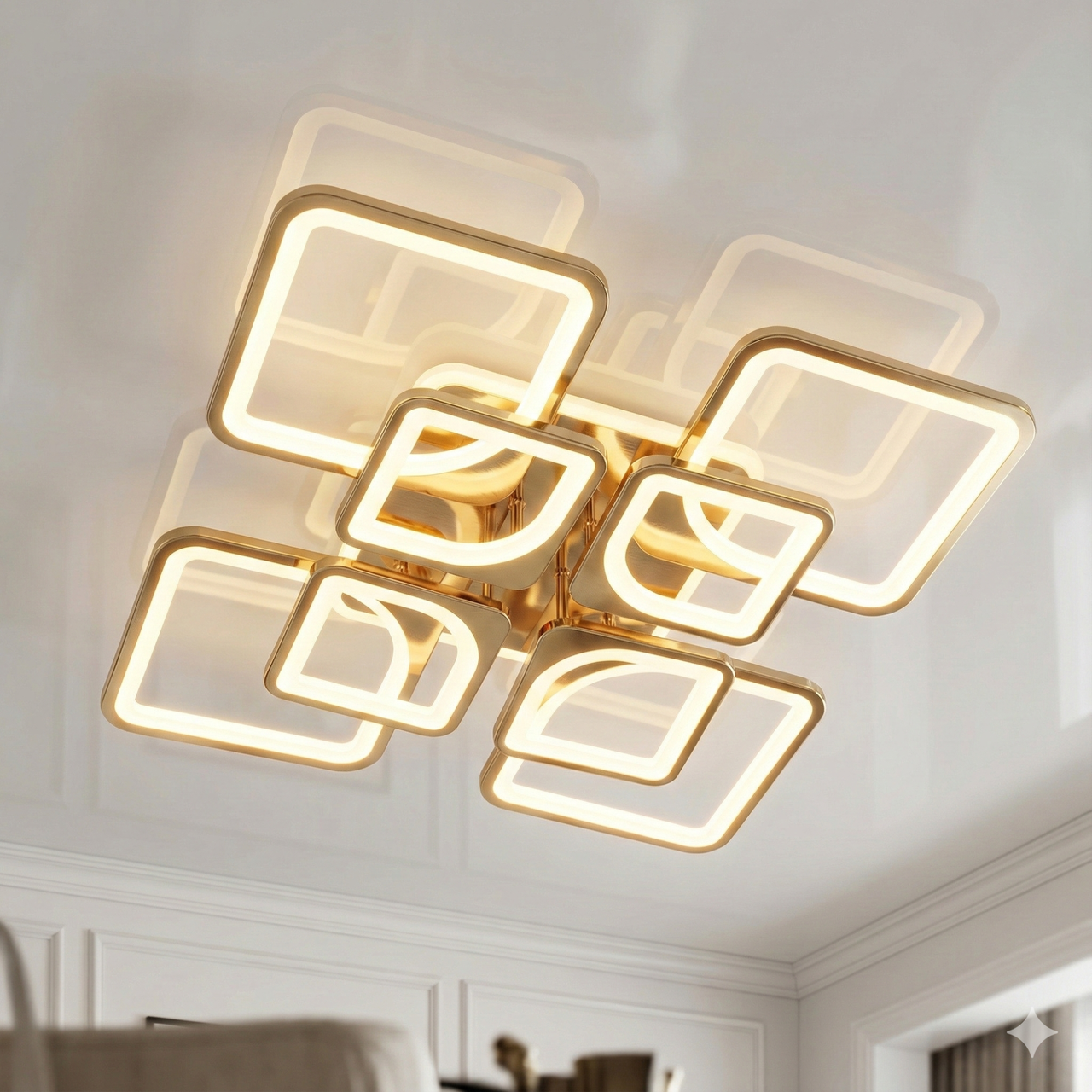 Люстра у великій залі Diasha 165W до 25 м² колір Золотистий 8060/4+4G 3color, фото 1