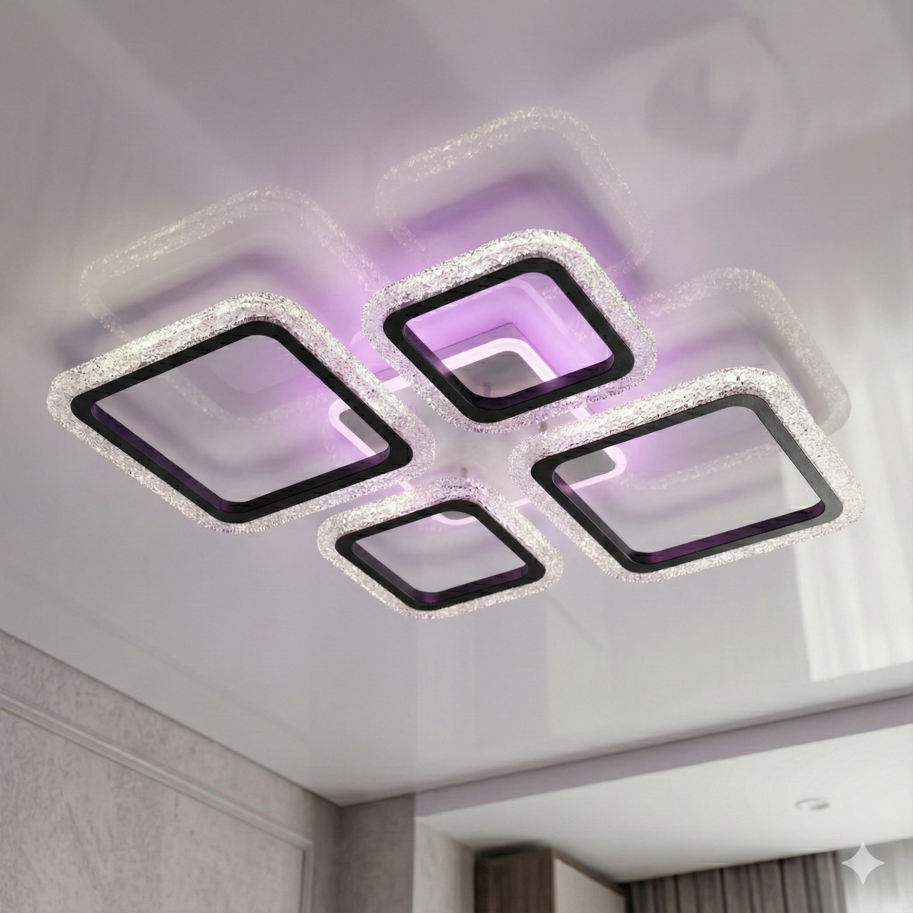 Люстра світлодіодна з пультом та підсвічуванням Vatan Light 96W до 20 м² колір Чорний 1179/2+2BK 3col, фото 1