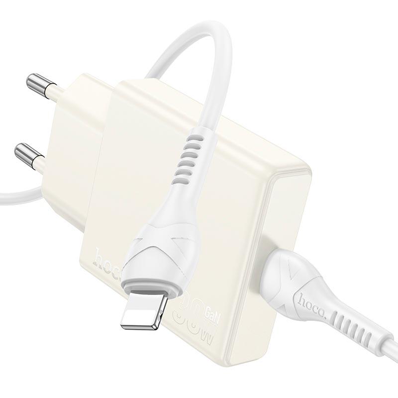 Адаптер мережевий HOCO Type-C to Lightning cable Biscuit single port charger N44 |Type-C, QC/PD, 30W/3A| білий, фото 1