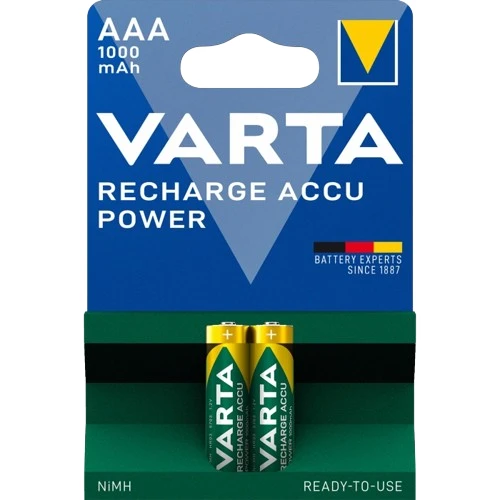 Акумулятор AAA VARTA RECHARGEABLE ACCU 1000mAh 2шт із багаторазовою перезарядкою Зелений