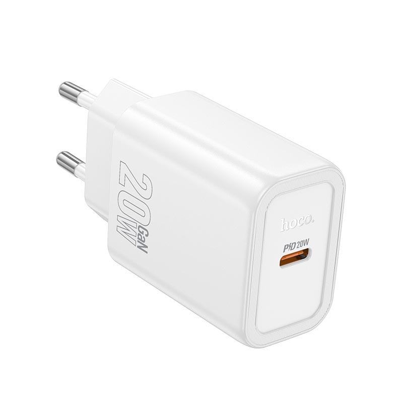 Адаптер мережевий HOCO gentle single port charger N60 |1Type-C, 20W/3A, PD/QC| білий, фото 1