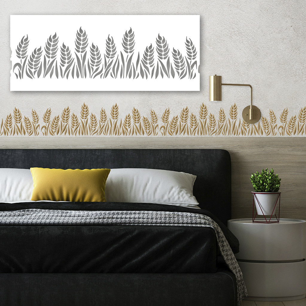 Трафарет для декоративної штукатурки з безшовним малюнком Колоски пшениці товщина 1 мм (200х500), фото 1