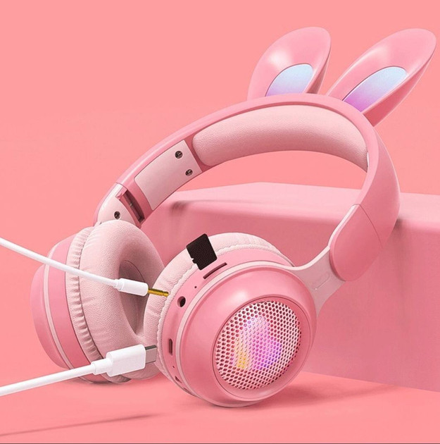 Бездротові дитячі наушники з LED підсвіткою та вушками кролика KE-01 (41177-KE-01_414), фото 1