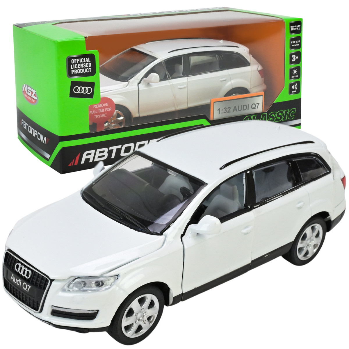 Машина метал Audi Q7 Ауді Автопром біла 1:32 інерція світло звук 16*6*5 см (68310), фото 1