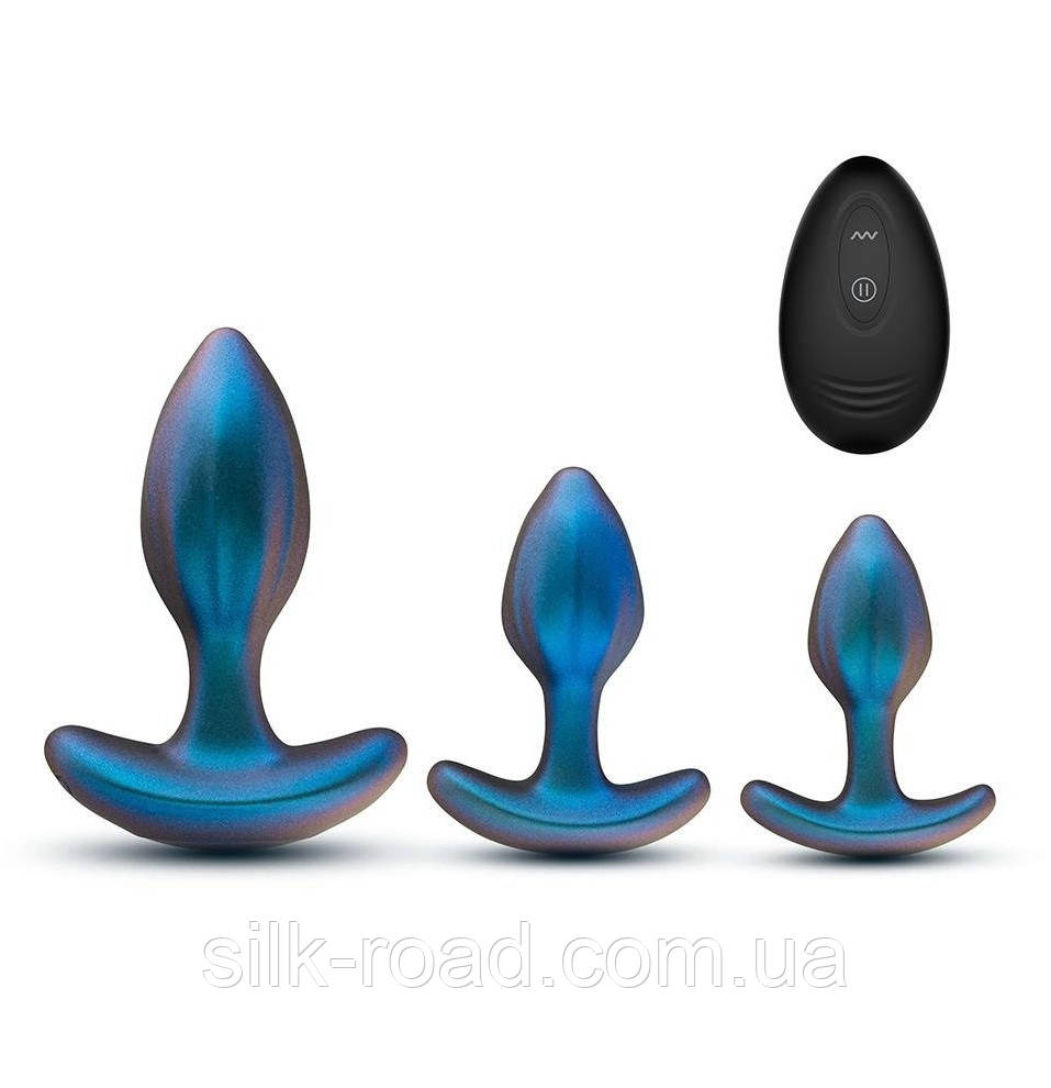 Набір анальних пробок з вібрацією Blush Anal Adventures на пульті керування, блакитні