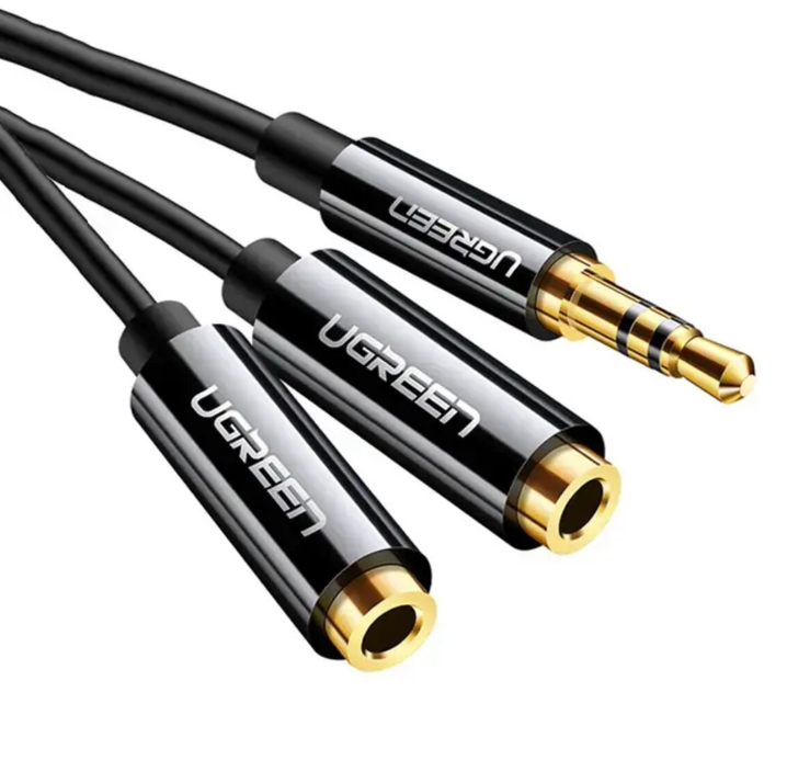 Аудіокабель UGREEN AV134 3.5mm Male to 2 Female Audio Cable 20cm (Black) (UGR-20816) new, фото 1
