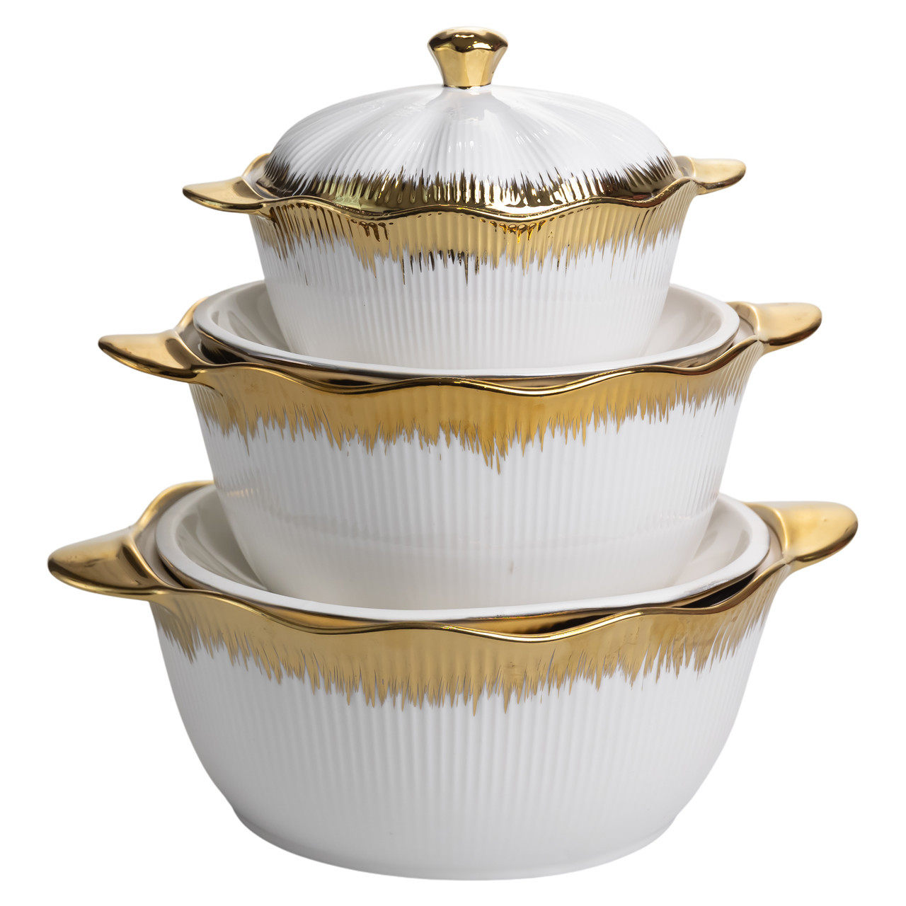 Дом,досуг Набор супниц фарфоровых 3 (шт) 0.8/1./2.5 (л) c позолотой XYL216-4A цвет белый 80, фото 1