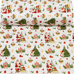 Ранфорс digital 5D шириною 240 см "Дітки біля ялинки і Дід Мороз з санями", №5842