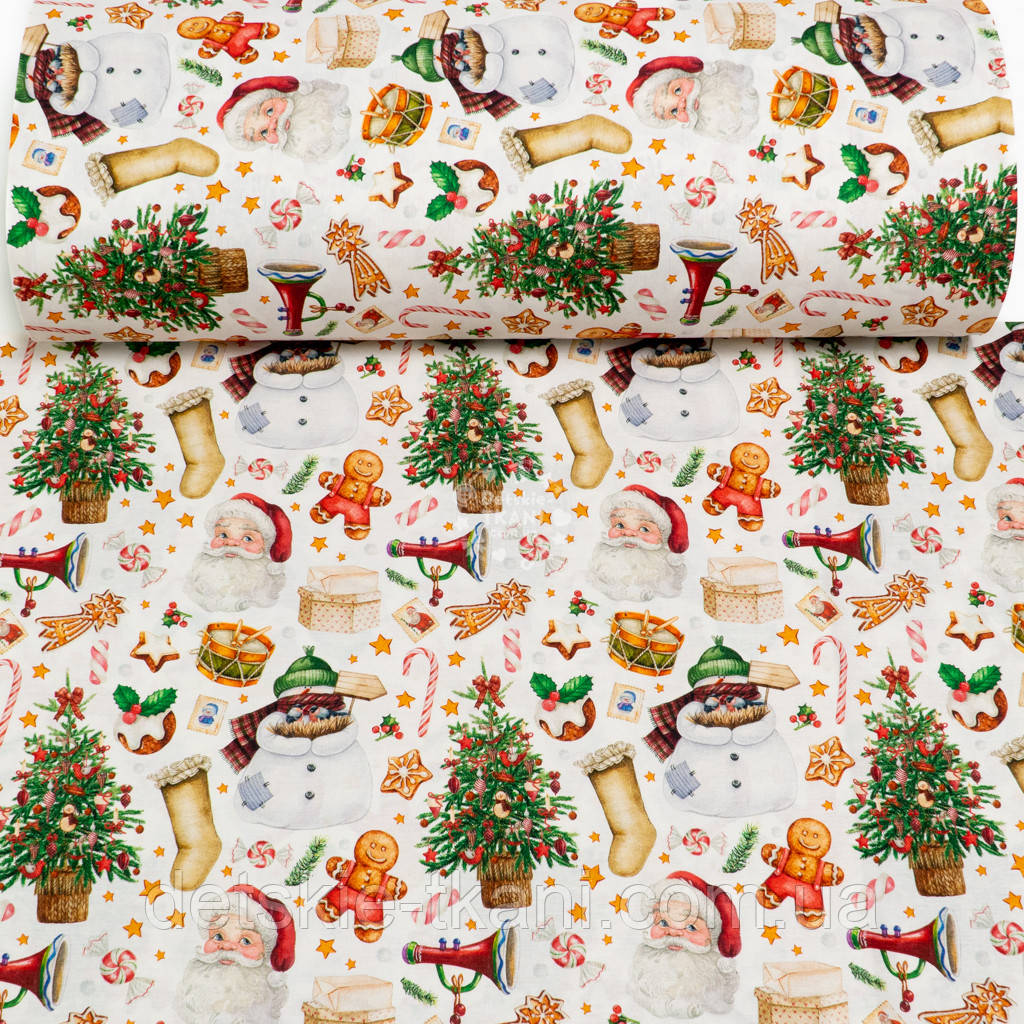Ранфорс digital 5D шириною 240 см "Новорічні атрибути на білому", №5838, фото 1