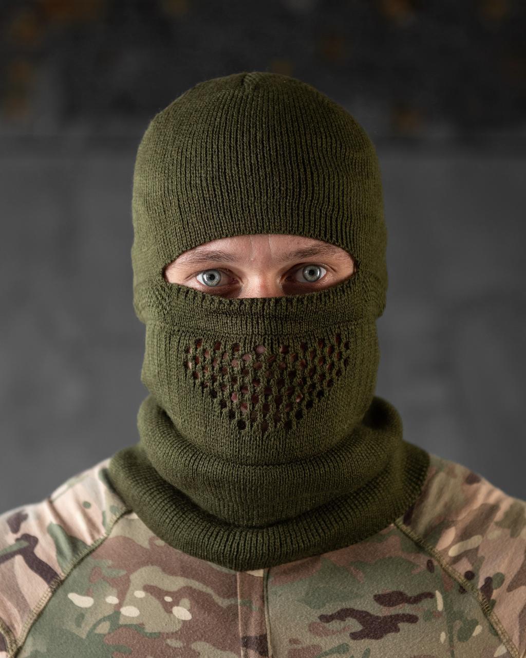 Балаклава чоловіча тактична підшоломник шапка олива в'язана трикотаж, фото 1