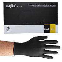 Рукавички | Нітрилові | Чорні | розмір М | easyCARE ZARYS Black - одноразові неопудрені для салонів краси 100 шт.