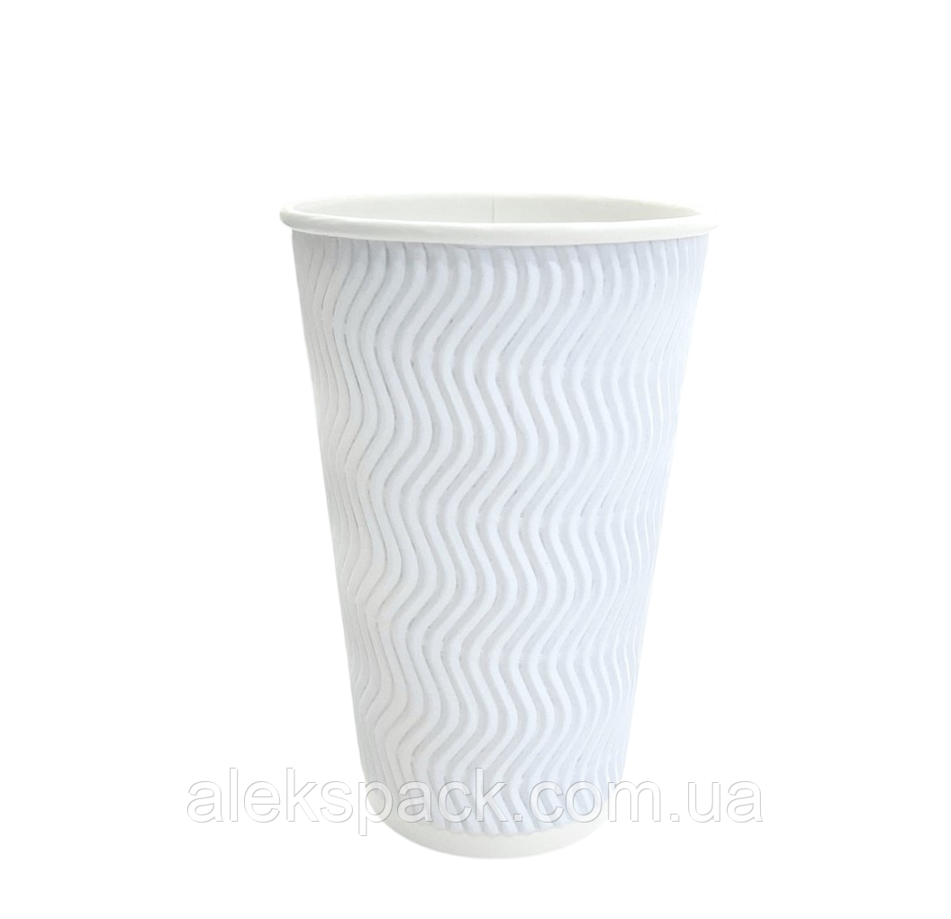 Гофрований стакан Ripple Wave, 450 мл (Double White (білий) 20шт/рук 480 ящ, фото 1