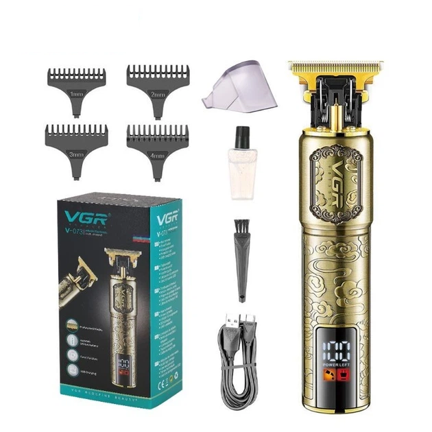 Машинка для стрижки волосся V-073 акумуляторний бездротовий триммер для бороди та вусів 4 насадки 5 Вт Бронза