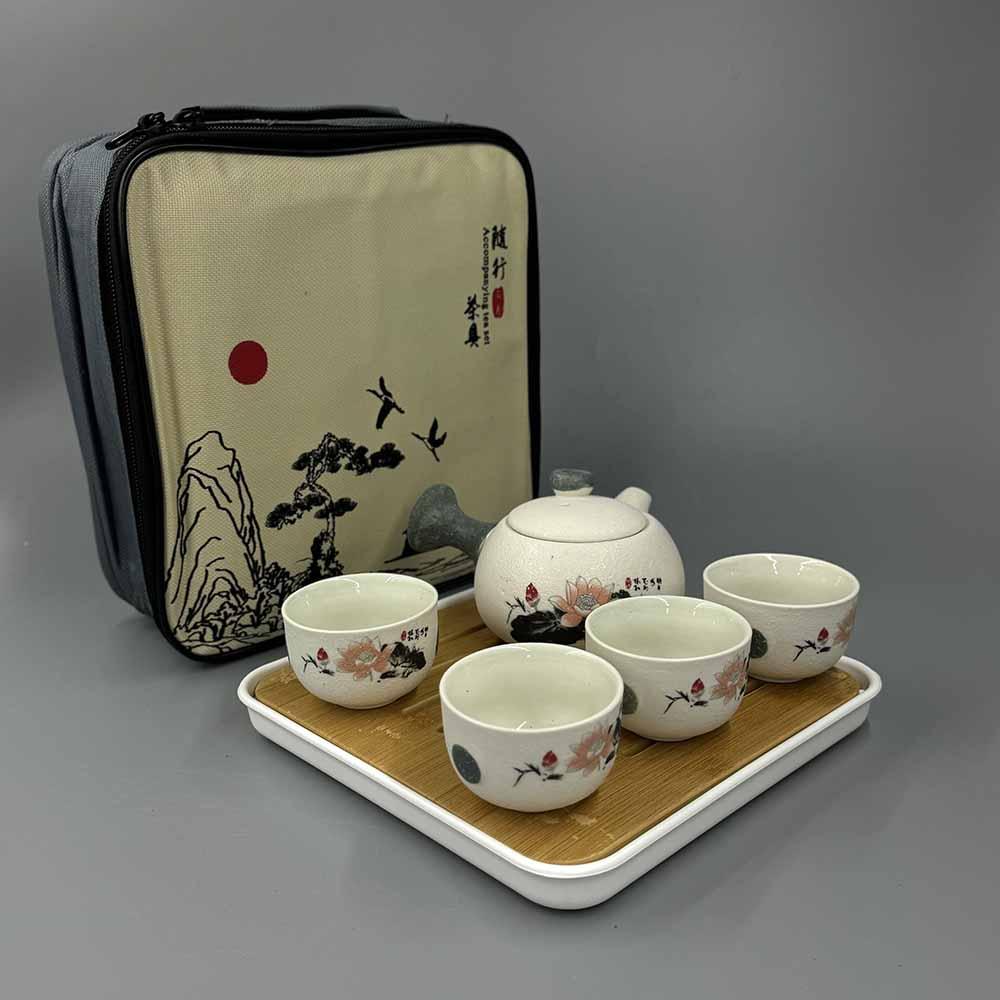 Чайний комплект з сумкою для зберігання на 4 особи Лотоси, фото 1