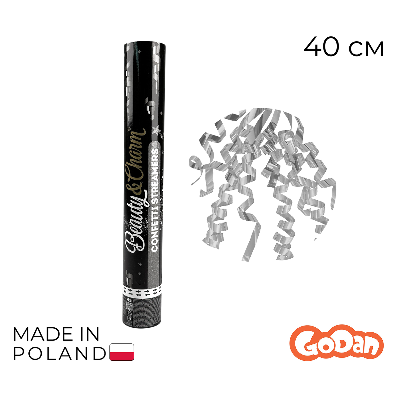 Пневматична хлопавка 025 GODAN-ГД | Серпантин Срібний | 40 см