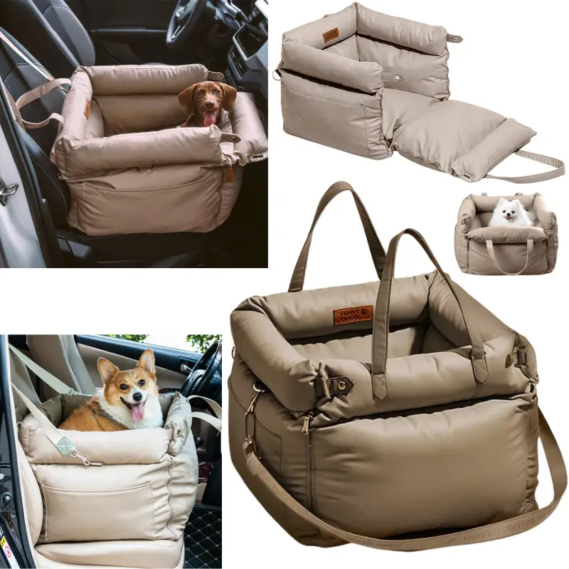 Автокрісло водонепроникне для собак FunnyFuzzy з екошкіри - Сидіння-транспортер для тварин, фото 1